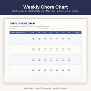 Kids Chore Chart Printable | Weekly Daily Responsibility Chart | Fillable PDF Letter A4 image 2