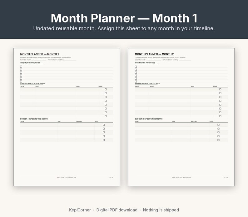 Wedding Planning Checklist Printable Binder | Undated Timeline Guest List Budget Vendor | Fillable PDF Letter A4 A5 image 4