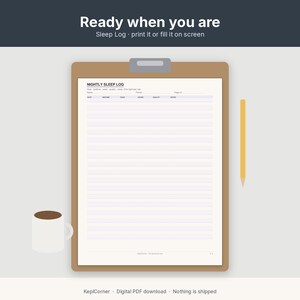 Sleep Log Printable | Nightly Sleep Tracker Fillable PDF | Letter A4 image 2