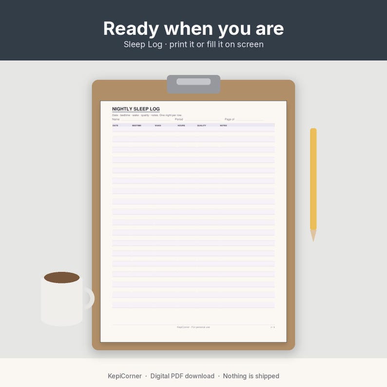 Sleep Log Printable | Nightly Sleep Tracker Fillable PDF | Letter A4 image 2