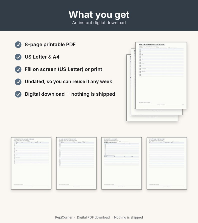 Emergency Kit Checklist Printable | Go-Bag Preparedness Fillable PDF | Home Supplies Letter A4 image 10