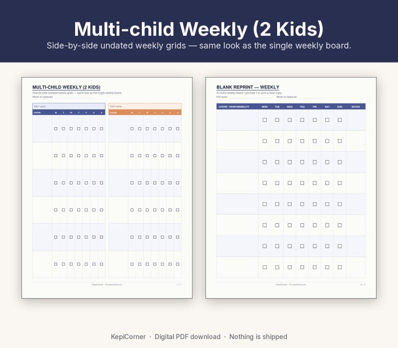 Kids Chore Chart Printable | Weekly Daily Responsibility Chart | Fillable PDF Letter A4 image 7