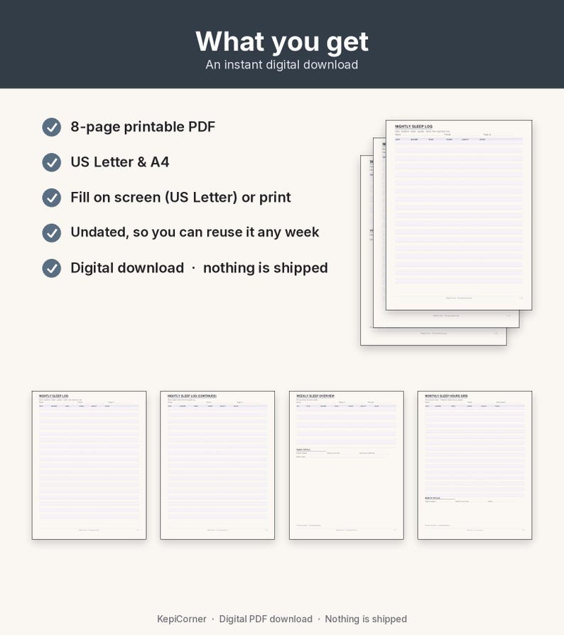 Sleep Log Printable | Nightly Sleep Tracker Fillable PDF | Letter A4 image 10