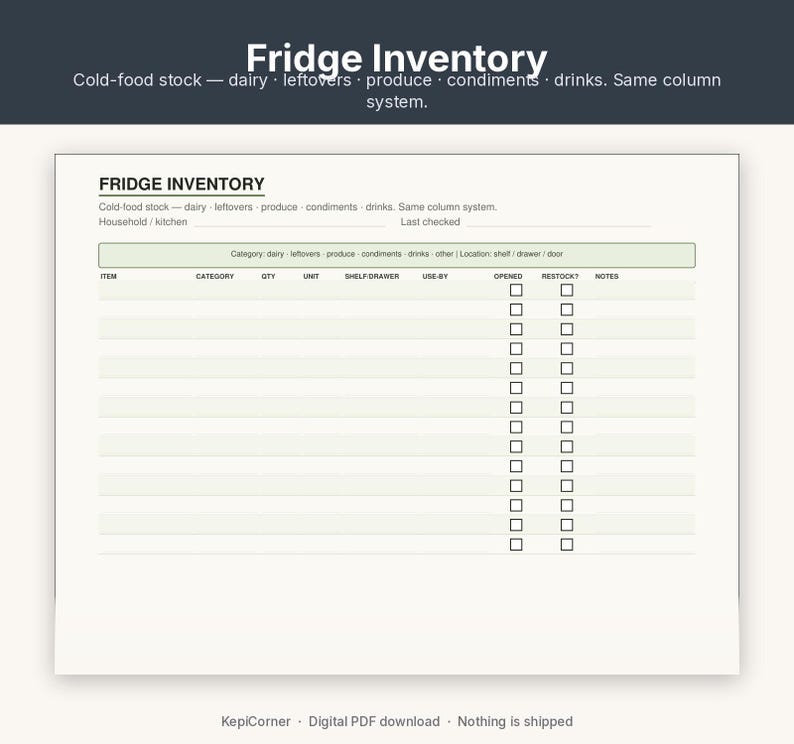 Pantry Inventory Checklist Printable | Kitchen Fridge Freezer Spice | Fillable PDF Letter A4 image 5