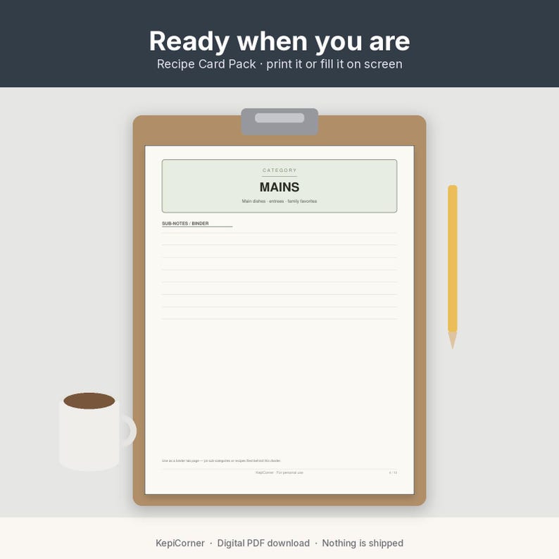 Recipe Card Pack Printable | Recipe Binder Pages Index Dividers | Fillable PDF Letter A4 image 2