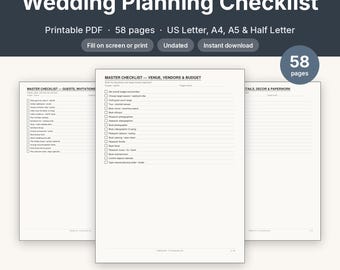 Wedding Planning Checklist Printable Binder | Undated Timeline Guest List Budget Vendor | Fillable PDF Letter A4 A5