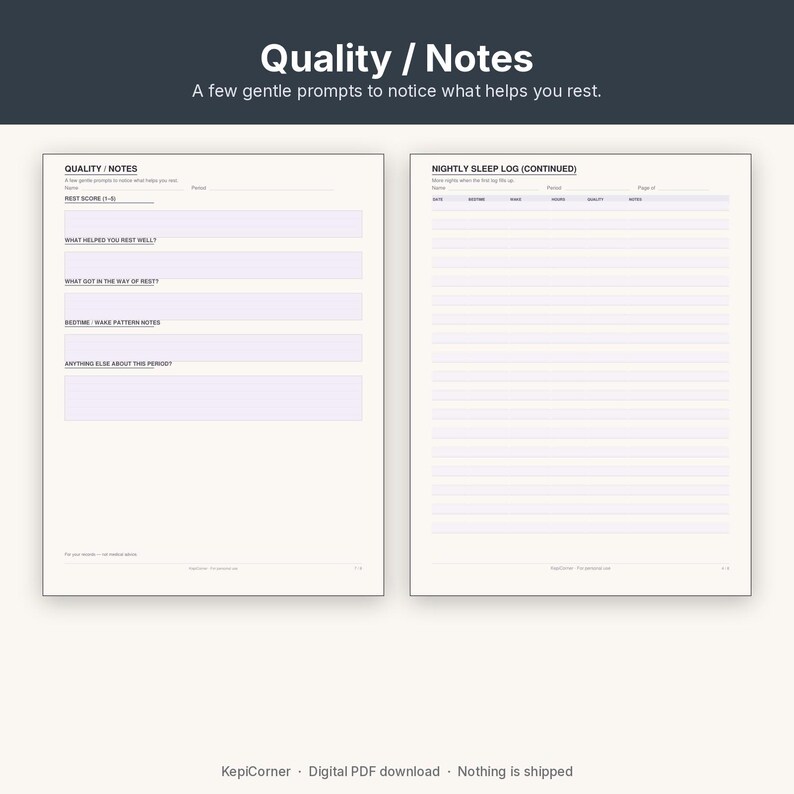 Sleep Log Printable | Nightly Sleep Tracker Fillable PDF | Letter A4 image 8