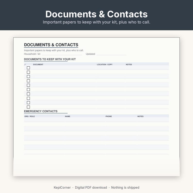 Emergency Kit Checklist Printable | Go-Bag Preparedness Fillable PDF | Home Supplies Letter A4 image 7