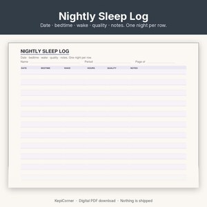 Sleep Log Printable | Nightly Sleep Tracker Fillable PDF | Letter A4 image 5