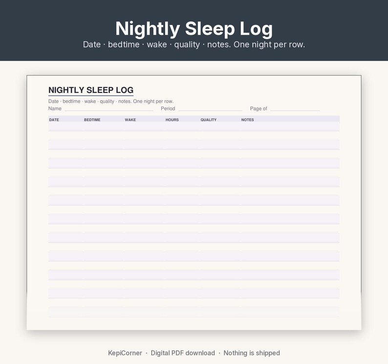 Sleep Log Printable | Nightly Sleep Tracker Fillable PDF | Letter A4 image 5