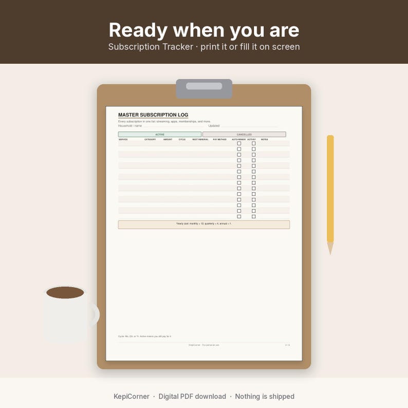 Subscription Tracker Printable | Recurring Subscriptions Keep Change Cancel | Fillable PDF Letter A4 image 2
