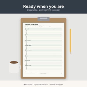 Grocery List Printable | Shopping List Pad Fillable PDF | Categorized Checklist Letter A4 image 2