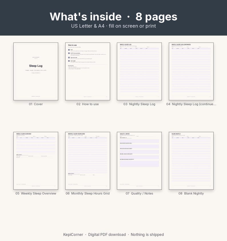 Sleep Log Printable | Nightly Sleep Tracker Fillable PDF | Letter A4 image 3