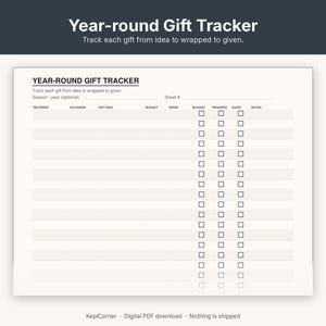 Gift Tracker Printable | Birthday & Holiday Gift List Year-Round | Fillable PDF Letter A4 image 5