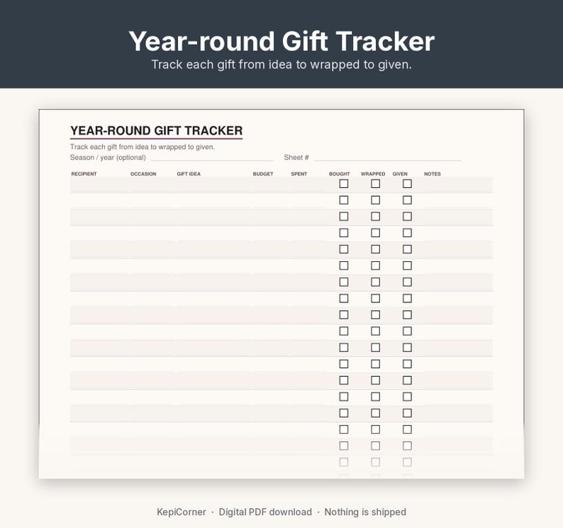 Gift Tracker Printable | Birthday & Holiday Gift List Year-Round | Fillable PDF Letter A4 image 5