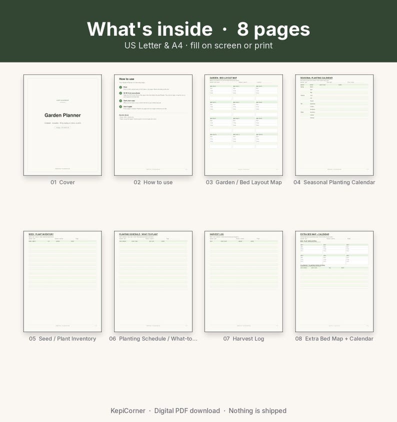 Garden Planner Printable | Planting Calendar Fillable PDF | Bed Layout Map Letter A4 image 3