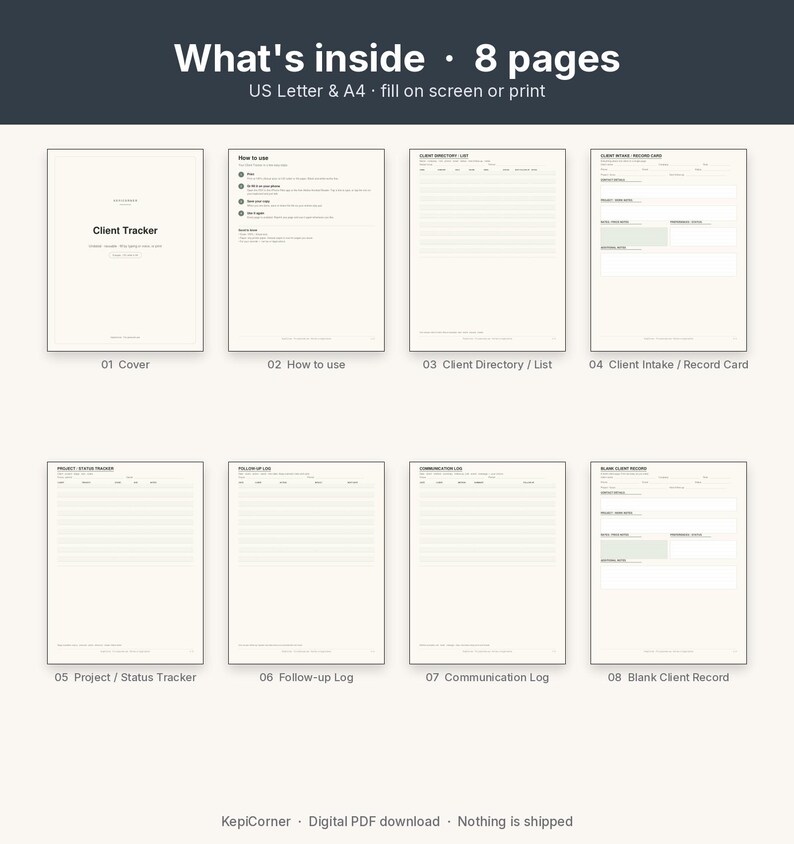 Client Tracker Printable | Freelancer Client Log Fillable PDF | Letter A4 image 3