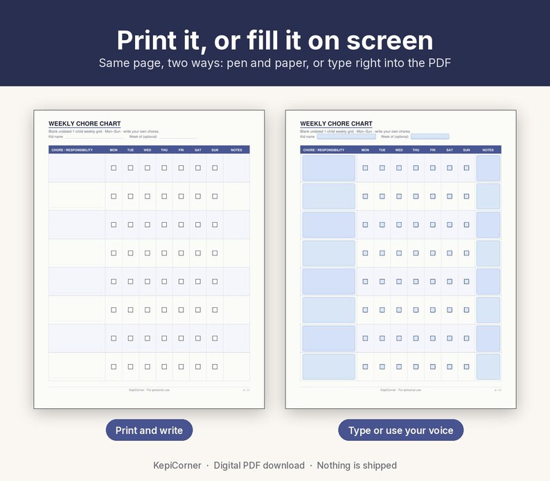 Kids Chore Chart Printable | Weekly Daily Responsibility Chart | Fillable PDF Letter A4 image 3
