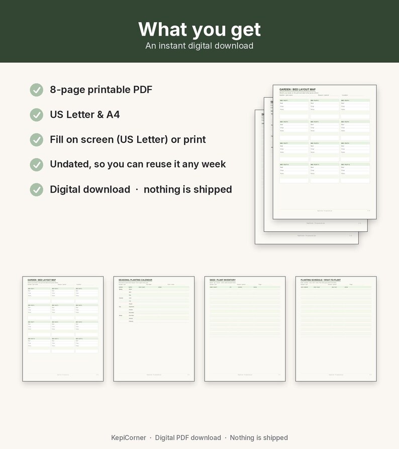 Garden Planner Printable | Planting Calendar Fillable PDF | Bed Layout Map Letter A4 image 10