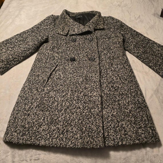 Ann Taylor, Ann Taylor Black White Boucle Wool Blend Double Breasted Pea Coat Small