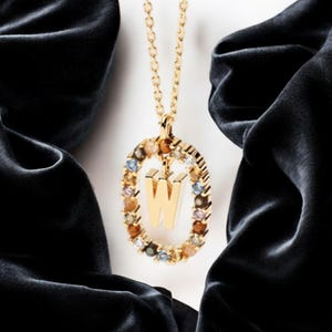 Goldene Initialen Kette 925 Silber Zirkonia Anhänger - Klassische Lange Kette, Geschenk für Sie