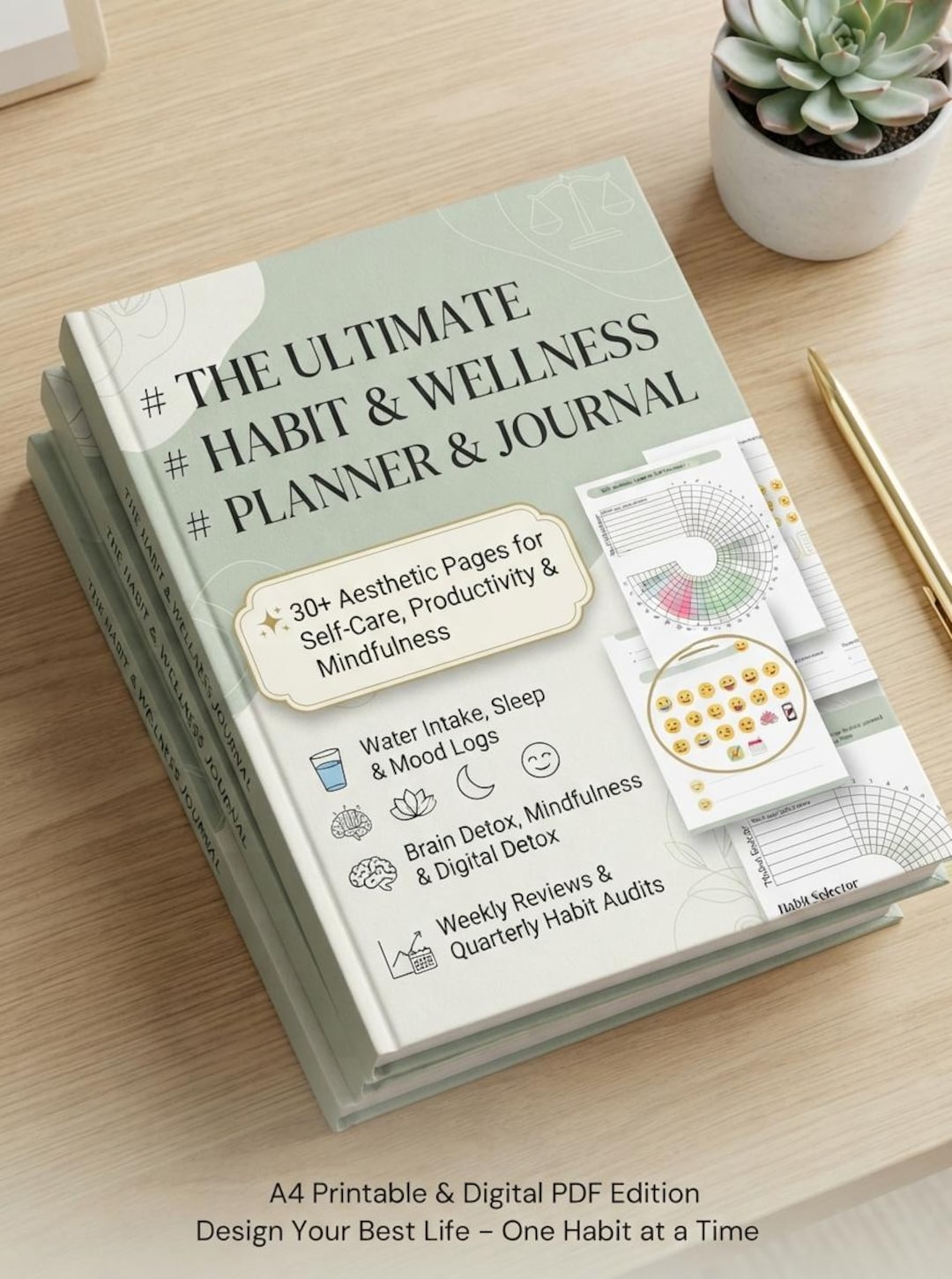 30+ Page Habit Tracker Bundle – Daily, Weekly, Monthly Wellness Planner ...