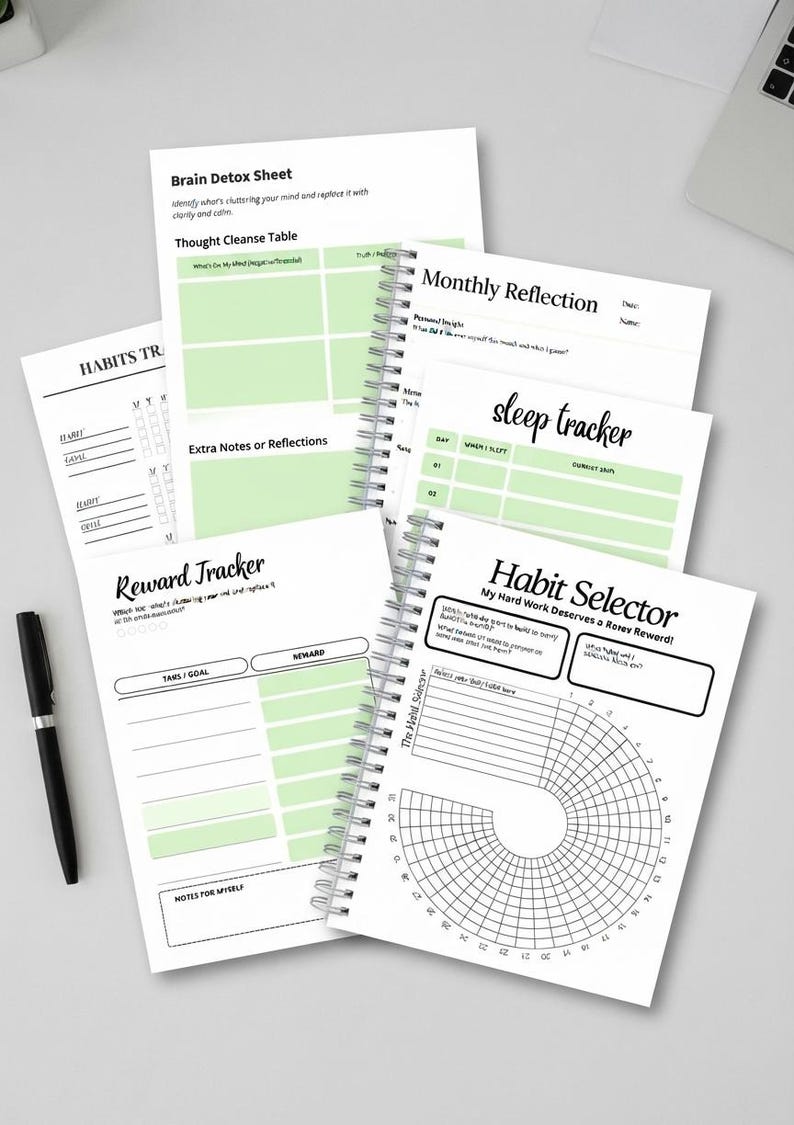 30+ Page Habit Tracker Bundle – Daily, Weekly, Monthly Wellness Planner ...