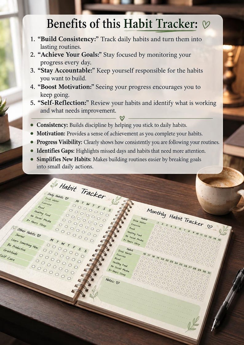 30+ Page Habit Tracker Bundle – Daily, Weekly, Monthly Wellness Planner ...