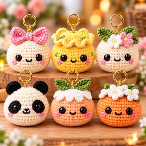 Crochet Bun Keychain Bundle, 6 Kawaii Amigurumi Patterns PDF, Cute Food Crochet Bag Charm Pack