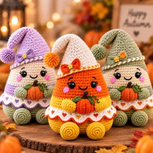Crochet Gnome Pattern PDF - Fall Amigurumi Candy Corn Gnome Digital Download, Autumn Thanksgiving Decor Crochet Tutorial
