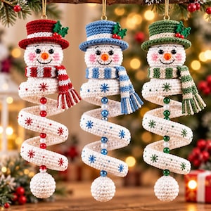 Patrón de adorno de muñeco de nieve en espiral de ganchillo, PDF de amigurumi navideño, decoración navideña DIY