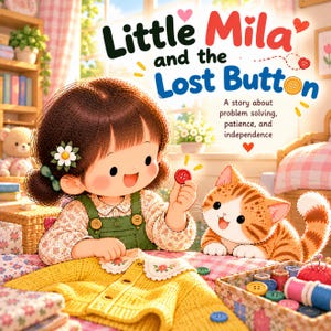 Die kleine Mila und der verlorene Knopf | Bilderbuch für Kinder (PDF zum Ausdrucken) | Problemlösungsgeschichte für Kleinkinder | Sofort-Download