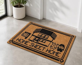 Pixel Art Doormat, Japanese Inspired Sweet Home Rug, Retro Anime Style Entryway Mat, Non Slip Kitchen Bathroom Door Mat, Housewarming Gift