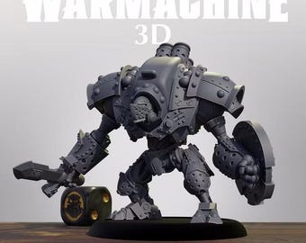 May include: A gray miniature robot figure from the Warmachine 3D Crucible Guard Toro series. The figure features a rounded helmet, shoulder plates with rivets, a sword in its right hand, and a circular shield on its left arm, standing on a black base.