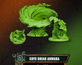 May include: Three bright green miniature figures depicting swirling water effects and a skeletal creature. A rectangular sign with a metallic border displays the text CRYX DREAD ARMADA and Dreadtides in white and green lettering.