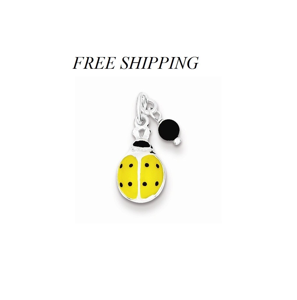 Sterling Silver Yellow Enameled Ladybug w/Bead Charm