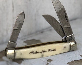 Father Of The Groom Pocket Knife, Father Of The Bride Pocket Knife, Stockman Bone Handled Knife, Groomsmen Wedding Proposal Gifts