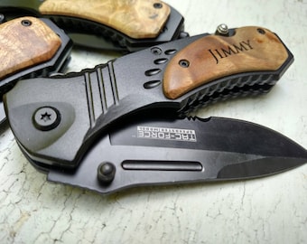 Personalized Pocket Knife: Engraved Groomsmen Gift, Wooden Handle
