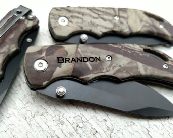Engraved Camo Pocket Knife: Spring Assisted Hunting Gift