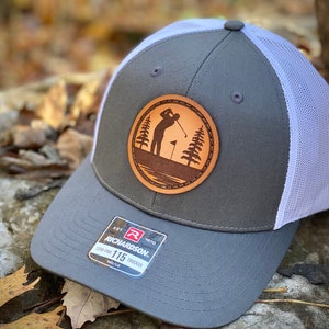Custom Golf Leather Patch Hat, Golf Hat Gift For Him, Golf Trucker Hat, Richardson Golfer Cap, Golf Dad Gift, Golf Dad Hat, Gift for Husband