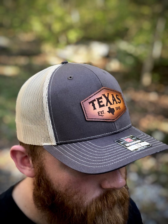 Texas Trucker Hat Leather Patch Hat, Texas State Cap, Richardson
