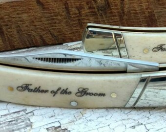 Father of the Bride, Father of the Groom, Best Man, Pocket Knife, Engraved Knife, Custom Knife, Bone Knife, Groomsmen Knife, Groom Gift