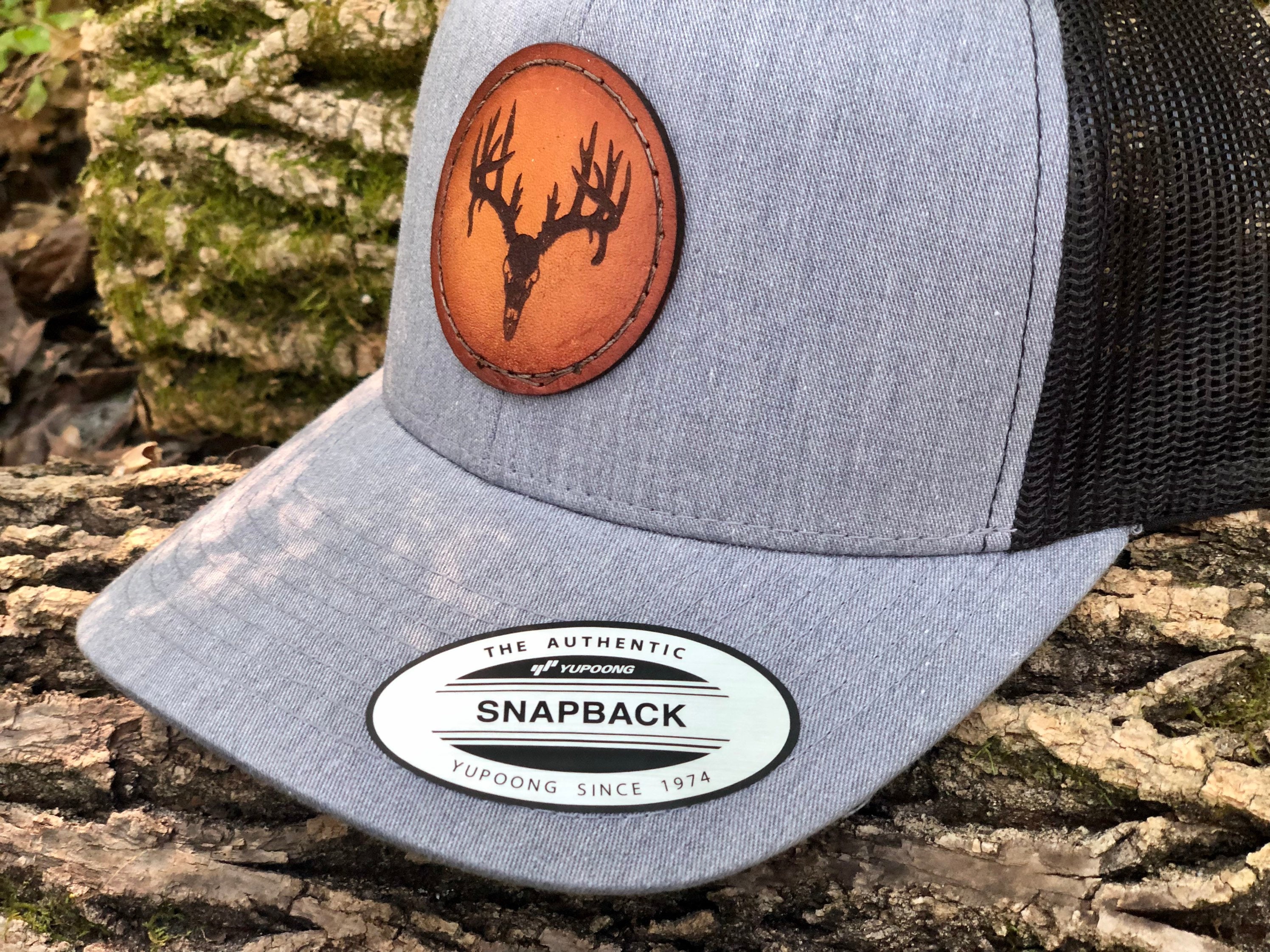 Deer Hunter Trucker Hat, Leather Patch Hat, Wildlife Caps