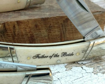 Father of the Groom, Father of the Bride, Groomsmen Gift, Folding Knife, Pocket Knife, Bone Handled, Engraved Knife, Custom Pocket Knife