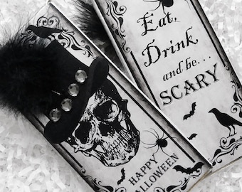 Gothic Skeletons Halloween Candy Bar Favors Assembled with Chocolate - Halloween Wedding Favors -Gothic Rustic Skeletons