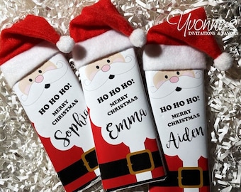 Santa Claus Candy Bar-Personalized Stocking Stuffer with Santa Hat-Chocolate Bar for Kids, Teacher, Office Gifts