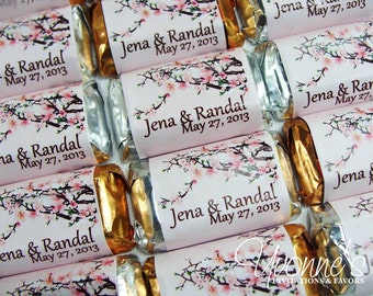 Bridal Shower Wedding/Shower Mini Candy Bar Wrappers - Miniature Chocolate Favors - Cherry Blossom Design - Bridal Shower (Batch of 40)