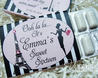 Paris Birthday Party Favors - Gum Wrappers Assembled with Gum - Paris Sweet 16 Sixteen Theme, Quince Anos, Quinceanera, Birthday, Mitzvah