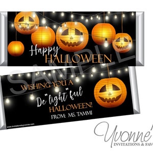 Halloween Candy Bar Wrappers for Chocolate Bars-Halloween Party Favors-Rustic Lights Pumpkin Lanterns for School, Class, Office, Teacher