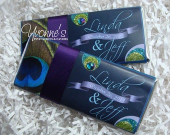 Peacock Wedding Candy Bar Wrappers Assembled with Chocolate-Candy Bar Party Favors-Indian Wedding-Bridal Shower-Sweet 16-40-50-60th Birthday
